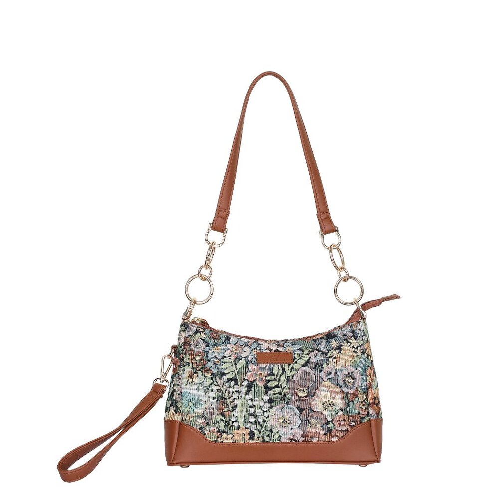 Womens Botanical Tapestry Shoulder Bag | Tote & Sling Satchel with Vegan Leather